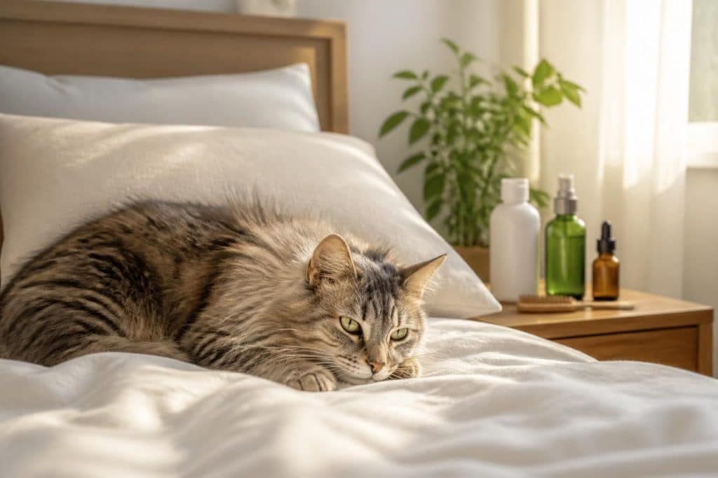 découvrez comment éliminer efficacement les puces de votre chat qui dort sur votre lit grâce à nos conseils pratiques pour préserver la tranquillité de votre foyer.