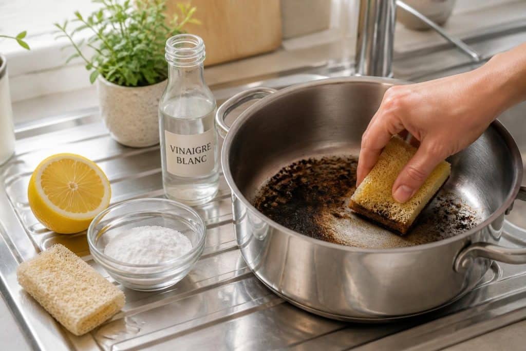 découvrez des astuces efficaces et naturelles pour nettoyer une casserole brûlée facilement sans abîmer vos ustensiles de cuisine.